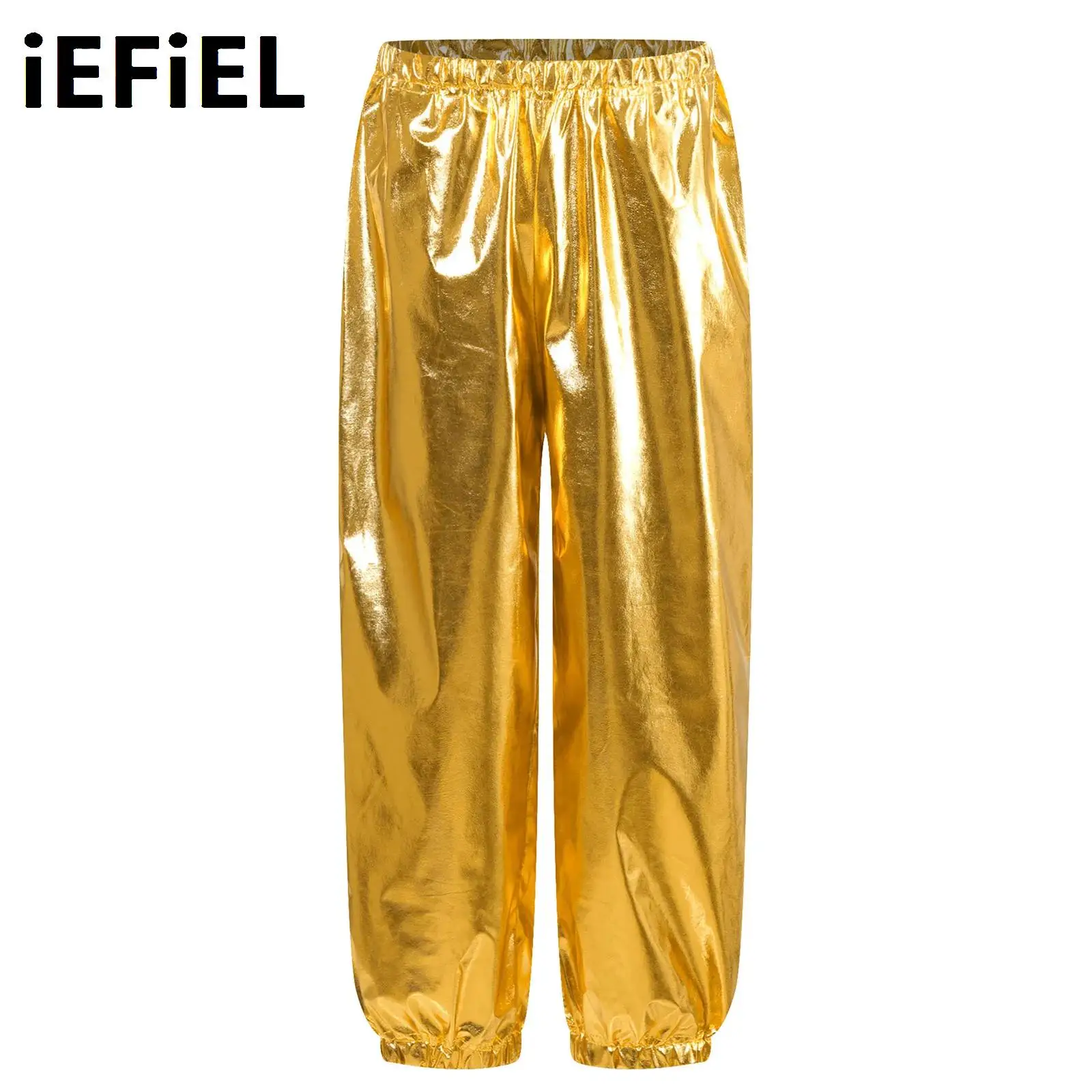 

Children Jazz Pants Boys Girls Elastic Waistband Shiny Metallic Trousers for Dance Cheerleading Stage Performance