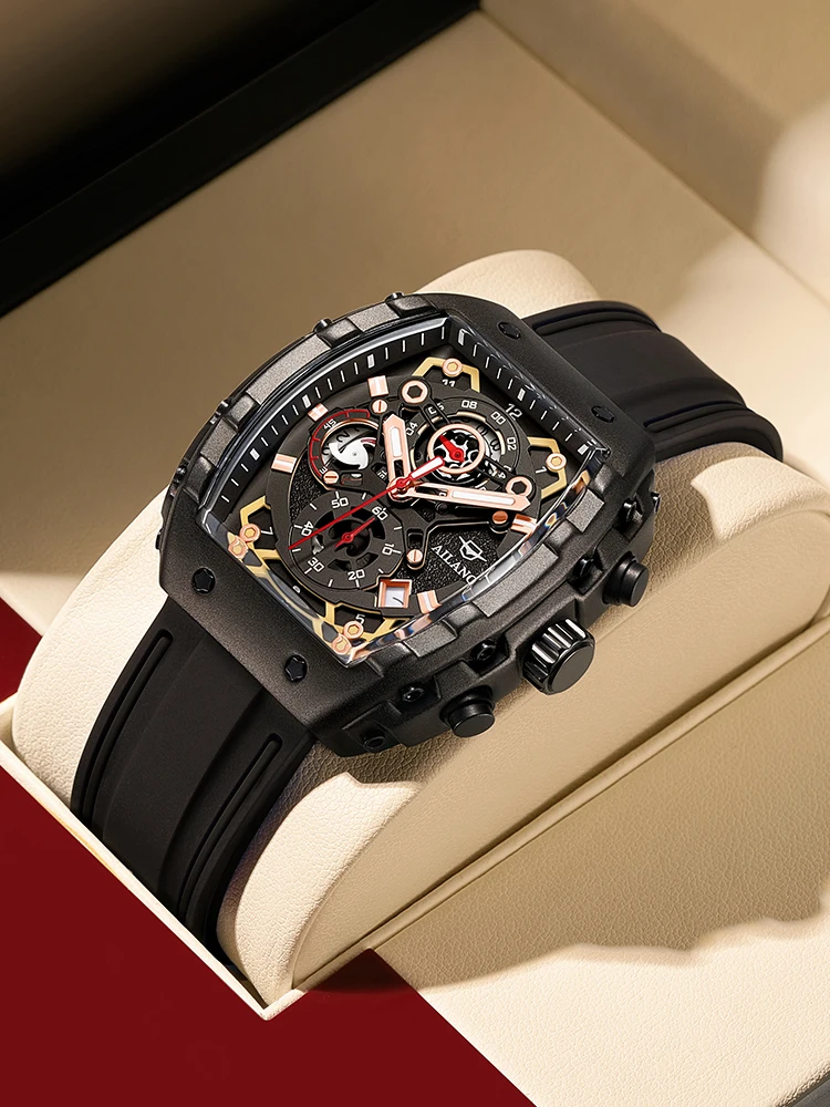 

AILANG Genuine Men's Square Case Quartz Movement Silicone Strap Calendar Waterproof Tourbillon Hollow Luminous Trendy Watch