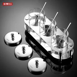 AIWILL 304 Stainless Steel Seasoning Jar Rack Spice Pots Storage Container Herb Seasoning Box Spice tool Pantry Kitchen Utensils