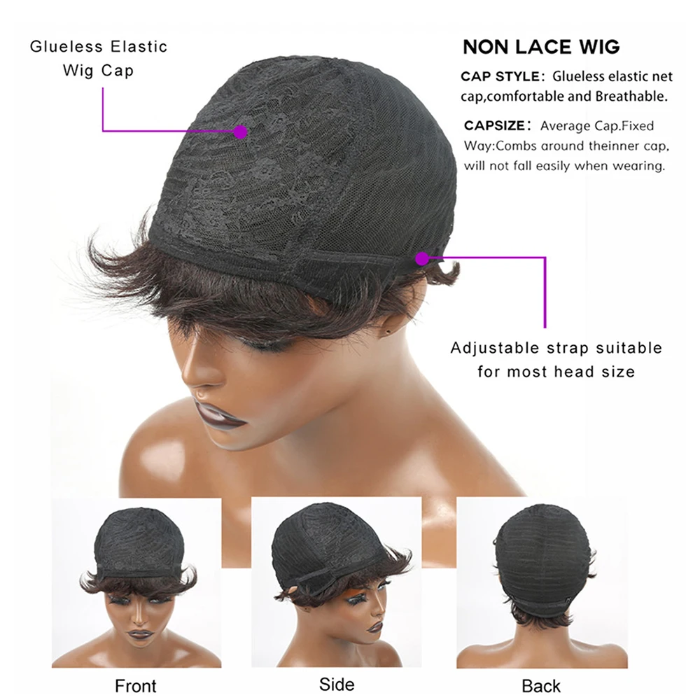 黒人女性のためのピクシーカット人間の髪の毛のかつら、短いレイヤードウィッグ、完全な機械製のかつら、接着剤なしのウィッグ