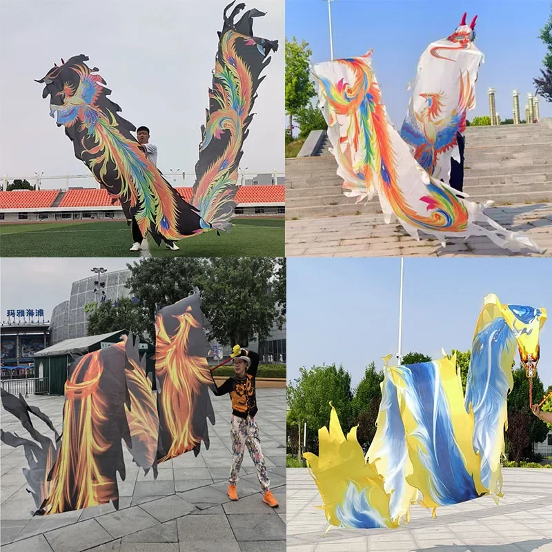 (With Include Dragon Head)6/8Meter Phoenix Dance Dragon Tail Ribbon Accessories Washable Fitness Prop Festival Supplies