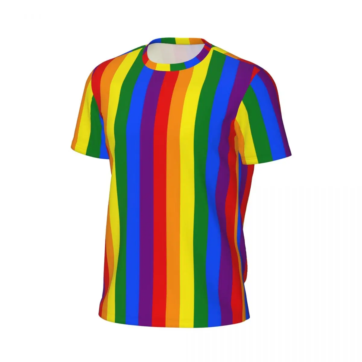 Sports T Shirt For Men Rainbow Print T-Shirts Trending Colorful Stripes Beach Tees O Neck Y2K Retro Graphic Clothes Plus Size