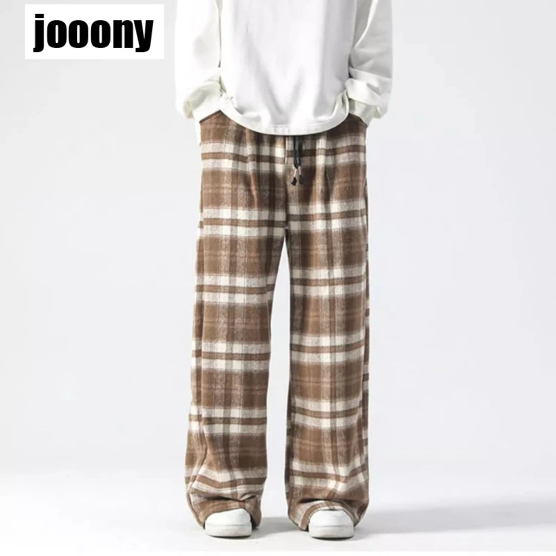 Loose Plaid Joggers Pants Men New Vintage Streetwear Pants Fashion Casual Hop Hop Elastic  Straight Trousers Versatile Harajuku