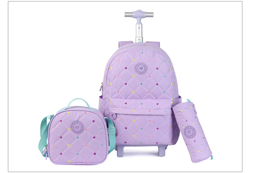 School Wheeled Backpack with Lunch Box Rolling Backpack for Girls School Backpack with wheels Girls Travel Luggage Suitcases view 3