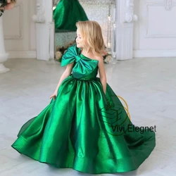 Scoop Green Flower Girls Dresses for Girls Floor Length Satin Wedding Party Dresses 2023 Summer New Bow Zipper فلور فتاة اللباس