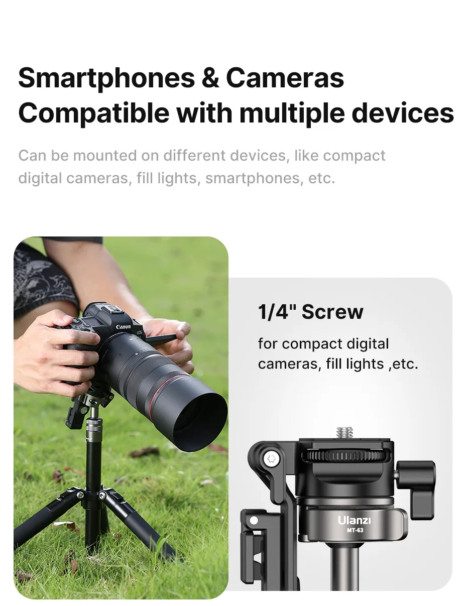 Ulanzi MT-63 26 cm tragbares Mini-Stativ mit 360 ° Horizontaler und vertikaler Panoramakopf für Smartphones-Kameras – Detail 4