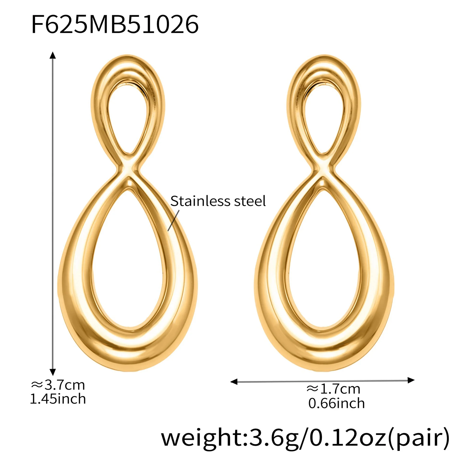 PVD Gold Plated Two-Tone Geometric Figure 8 Earrings Stainless Steel Hypoallergenic Light Luxury Colorfast Fashion Jewelry Women