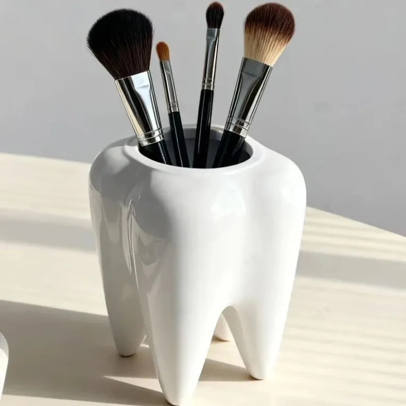 Tooth-shaped ceramic pen holder, pencil holder, storage container, desk pen stand, creative clinic supplies, children's gift
