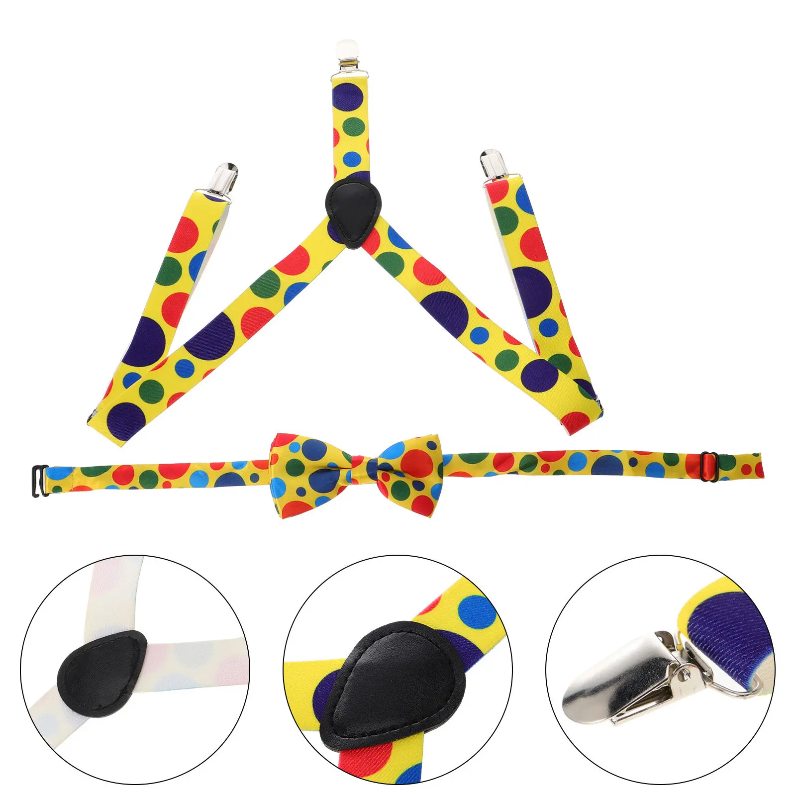 

1Set Kids Bow Tie Set Polka Dot Suspender for Toddler Clown Cosplay Halloween Party Favors Comfortable Elastic Suspenders and