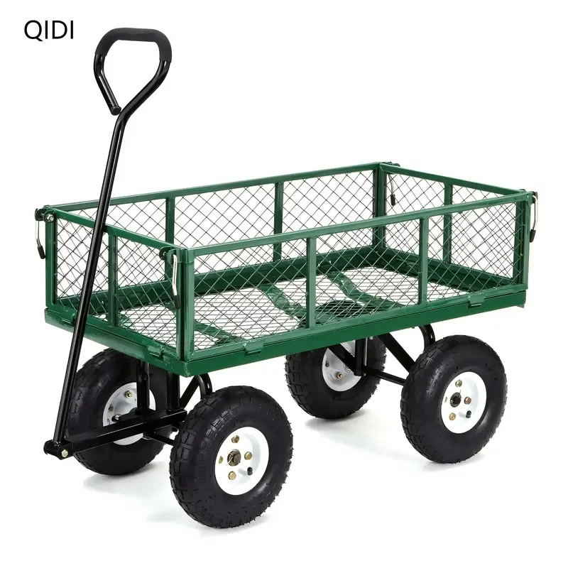for 4 Wheeled Steel Cart Removable Mesh Platform Wheelbarrow with Customizable OEM Support for Shopping