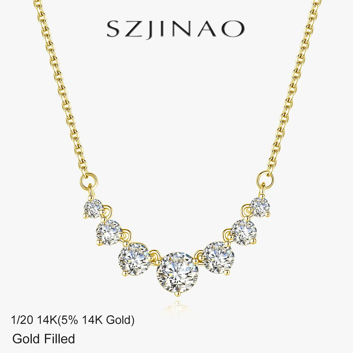 

Ожерелье из муассанита с 7 камнями 2,8 карата, твердое 14-каратное золото, женская цепочка на ключицу с улыбкой и сертификатом, сверкающие ювелирные изделия