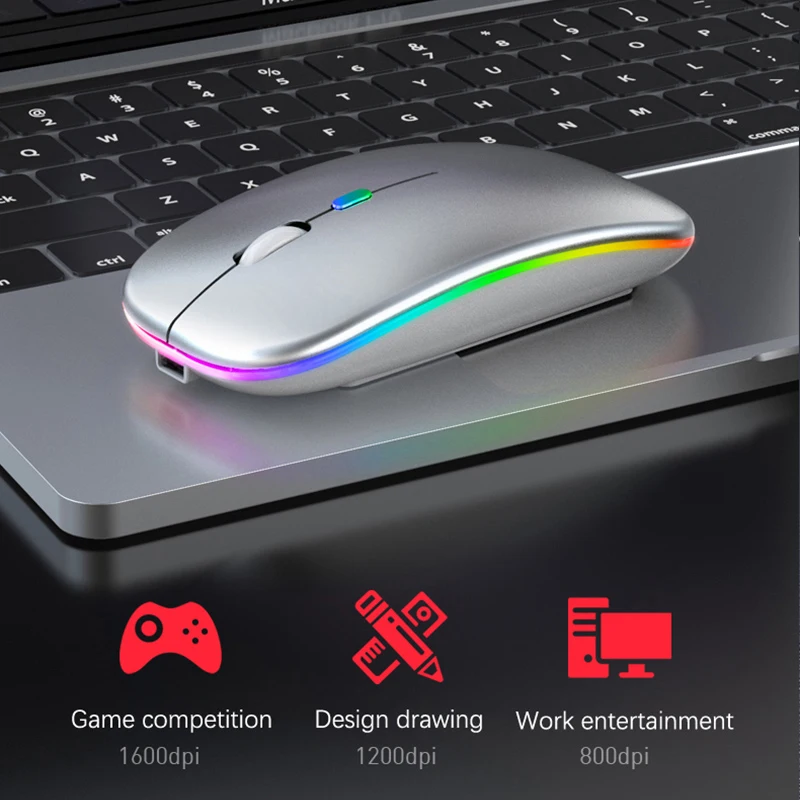 Rato sem fio portátil rgb recarregável bluetooth ratos sem fio computador mause led backlit ergonômico gaming mouse para computador portátil