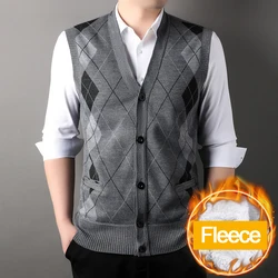 Autumn Winter Men's Sweater Vest Casual Sleeveless Knit Jackets Men Fashion Plaid V-neck Cardigans Man Clothes Knitted Waistcoat
