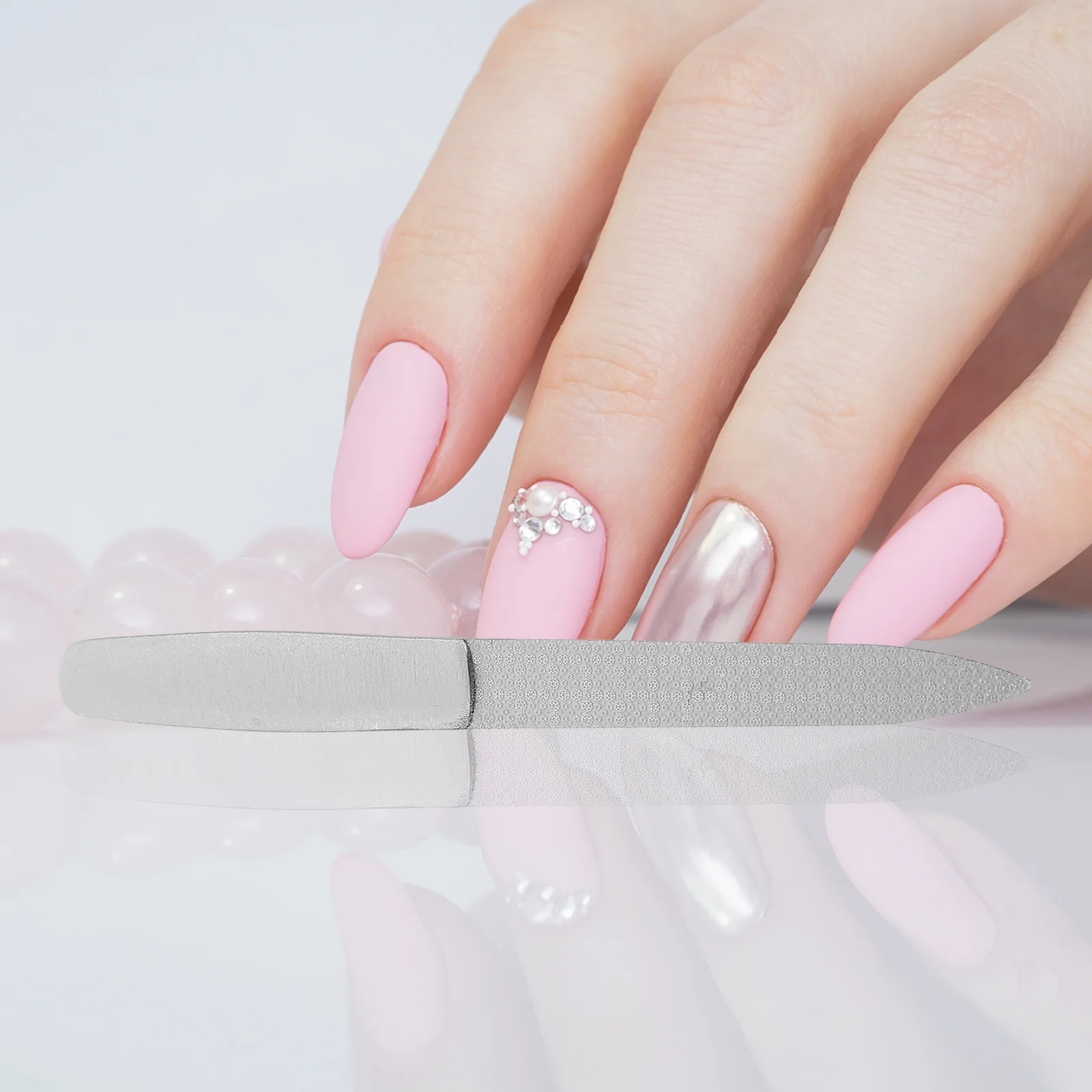 Limas de uñas de acero inoxidable, herramientas de manicura compactas y resistentes para dar forma Natural y cuidado de uñas suave, 6 uds.