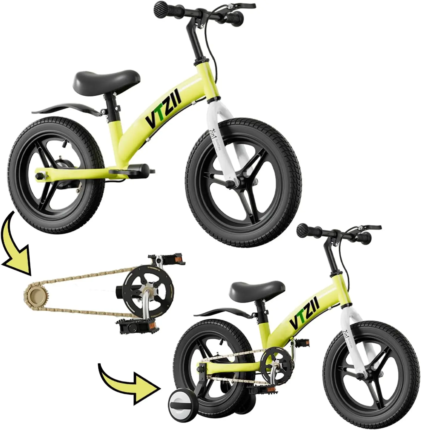 Balance Bike 2 in 1 with Pedals Brake Training Wheels Kickstand Pneumatic tyre,for Kids 2-7 Years Old,Kids Bike 14 inch