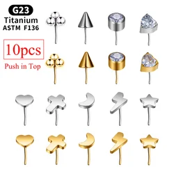 10pc Wholesale G23 Titanium Threadless Star Moon Heart Cross Lightning Push Pin Labret Top Studs Piercing Jewelry Accessories
