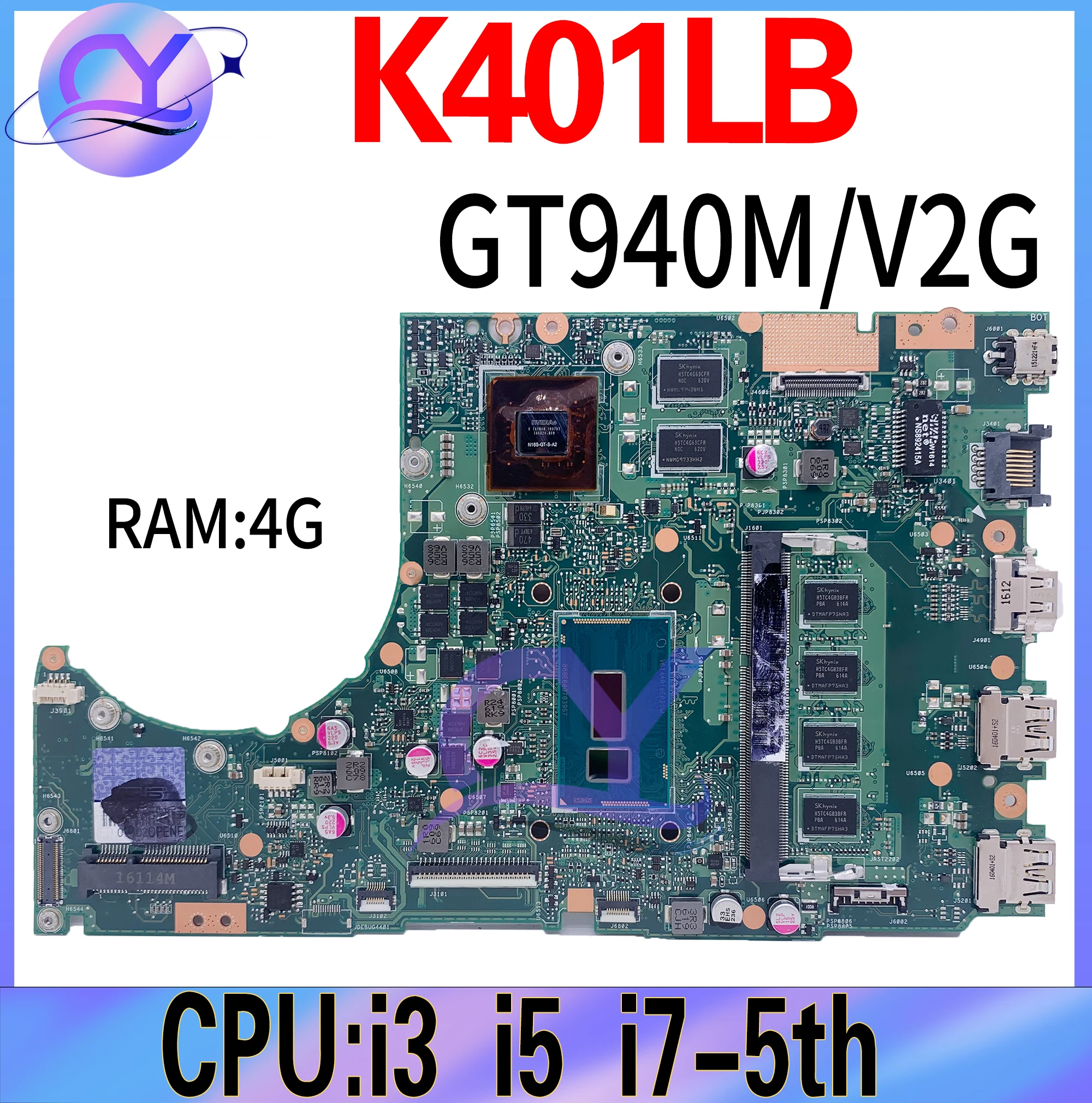 K401LB Laptop Motherboard For ASUS K401L A401L K401LX Mainboard 4G-RAM I3-5th I5-5200U I7-5500U GT940/V2G 100% Working