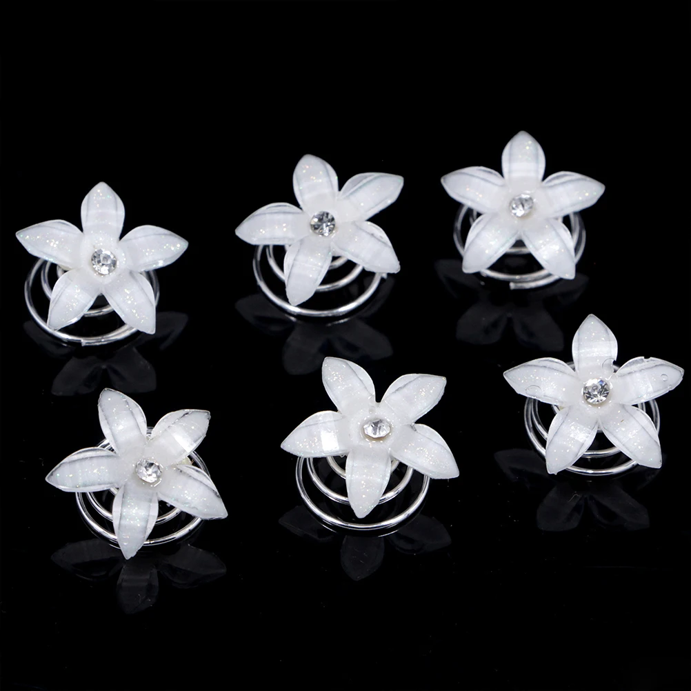 

12pcs Rhinestone Flower Hair Coils Spiral Hairpins Bridal Wedding Party Accessories Lightweight Silver Tone Coil Pins For Updo