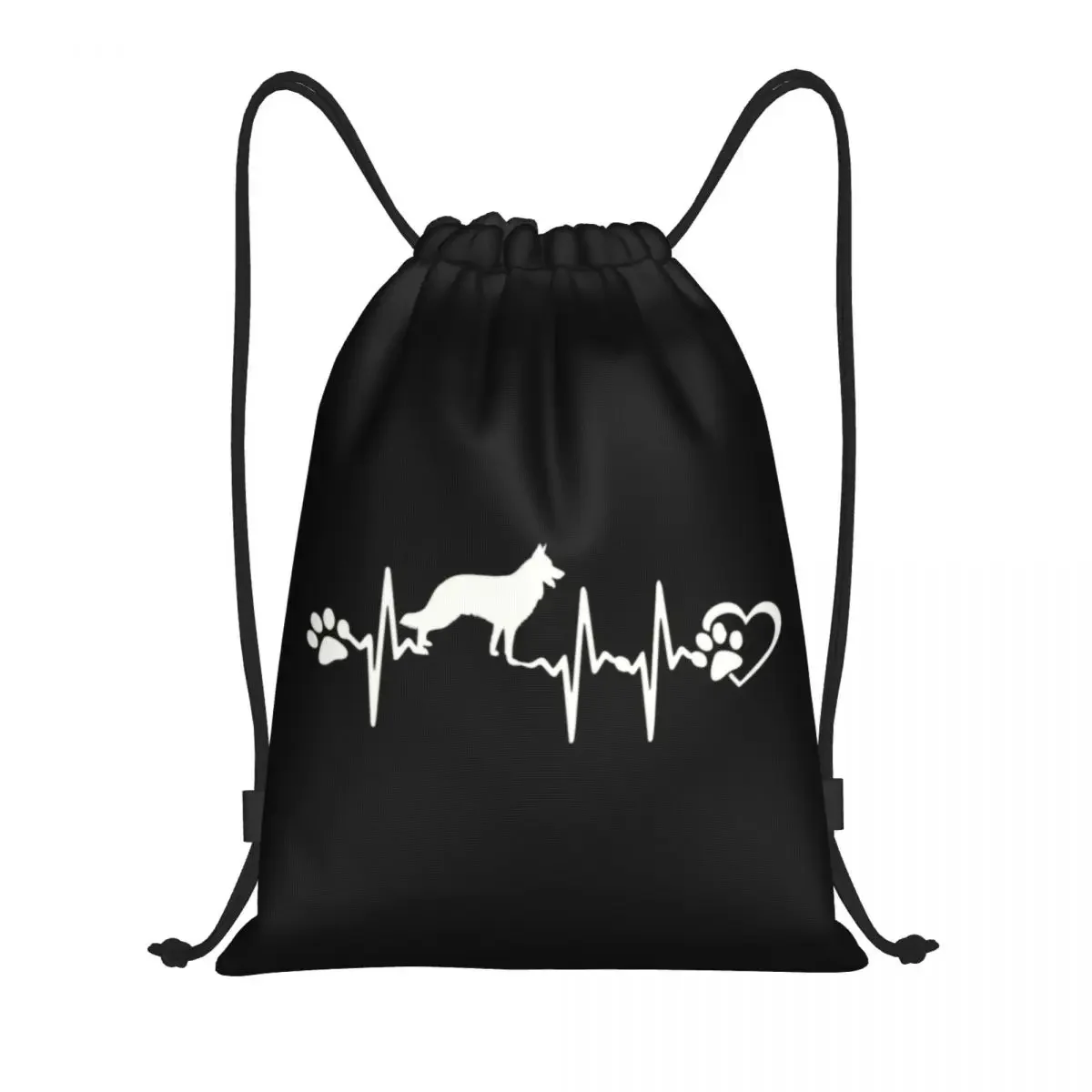 German Shepherd Heart Beat Drawstring Backpack Women Men Gym Sport Sackpack Foldable Alsatian Wolf Dog Training Bag Sack