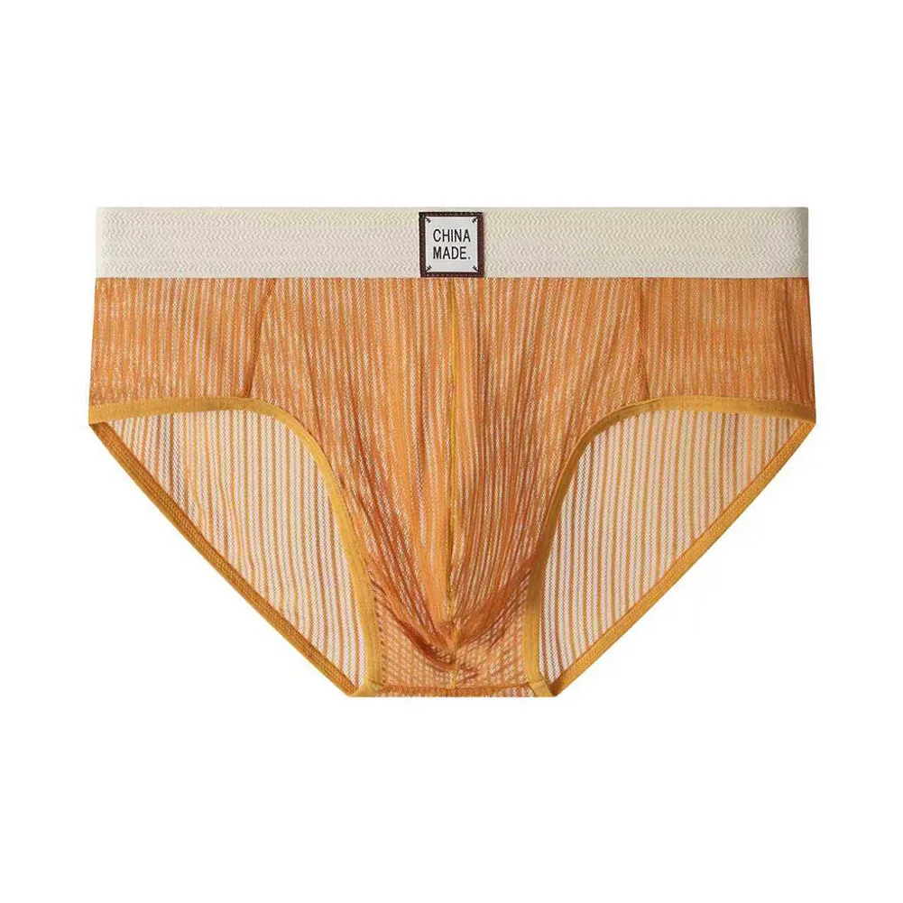 Men Mesh Striped Transparent Underwear Soft Sleep Briefs Thin Bikini Breathable Unisex Panties Very Hot Lingerie SolidUnderpants