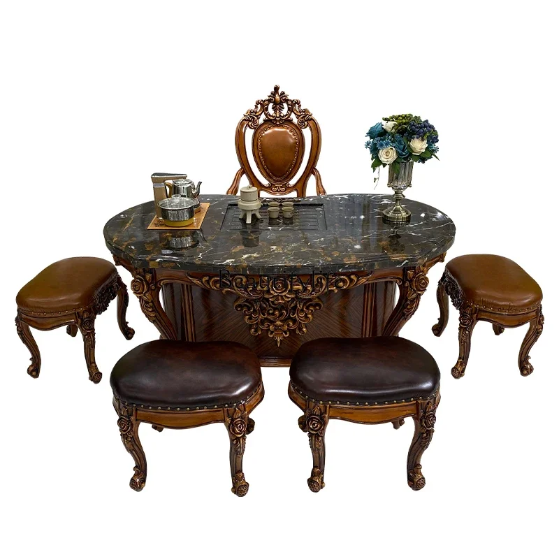 

LDEuropean-Style Solid Wood Tea Taiyang Tea Table and Chair Combination Marble Tea and Boiling Water