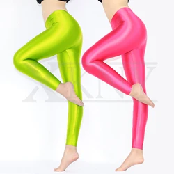 XClocKNYoung satin glossy pants high elasticity shiny wet look tights satin glossy pants slim high swim soprt smooth pants