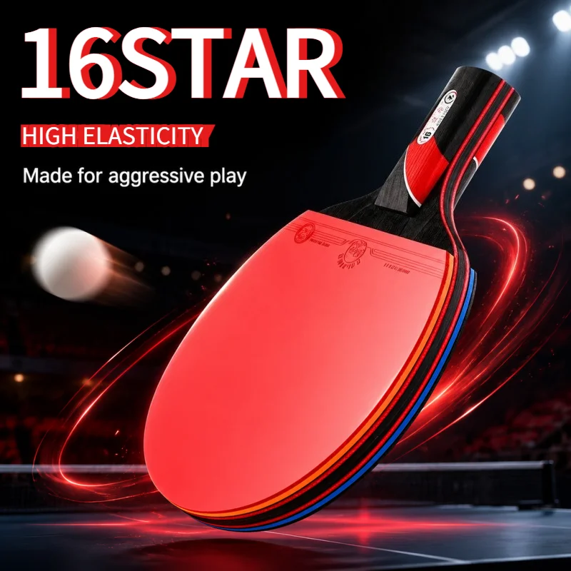 16star Table Tennis Racket High Elasticity 7 Layer Carbon Bottom Plate Professional Table Tennis Racket Handmade Ping Pong