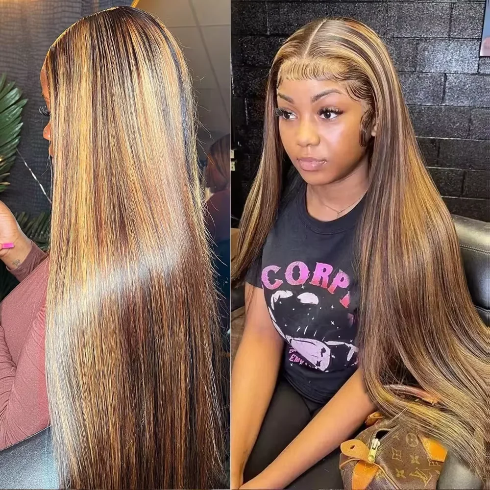 28 inch Honing Blonde Hoogtepunt Menselijk Haar Bundels Straight P4/27 Brazilian Hair Weave Gekleurd Haar Bundels Voor vrouwen Remy Haar