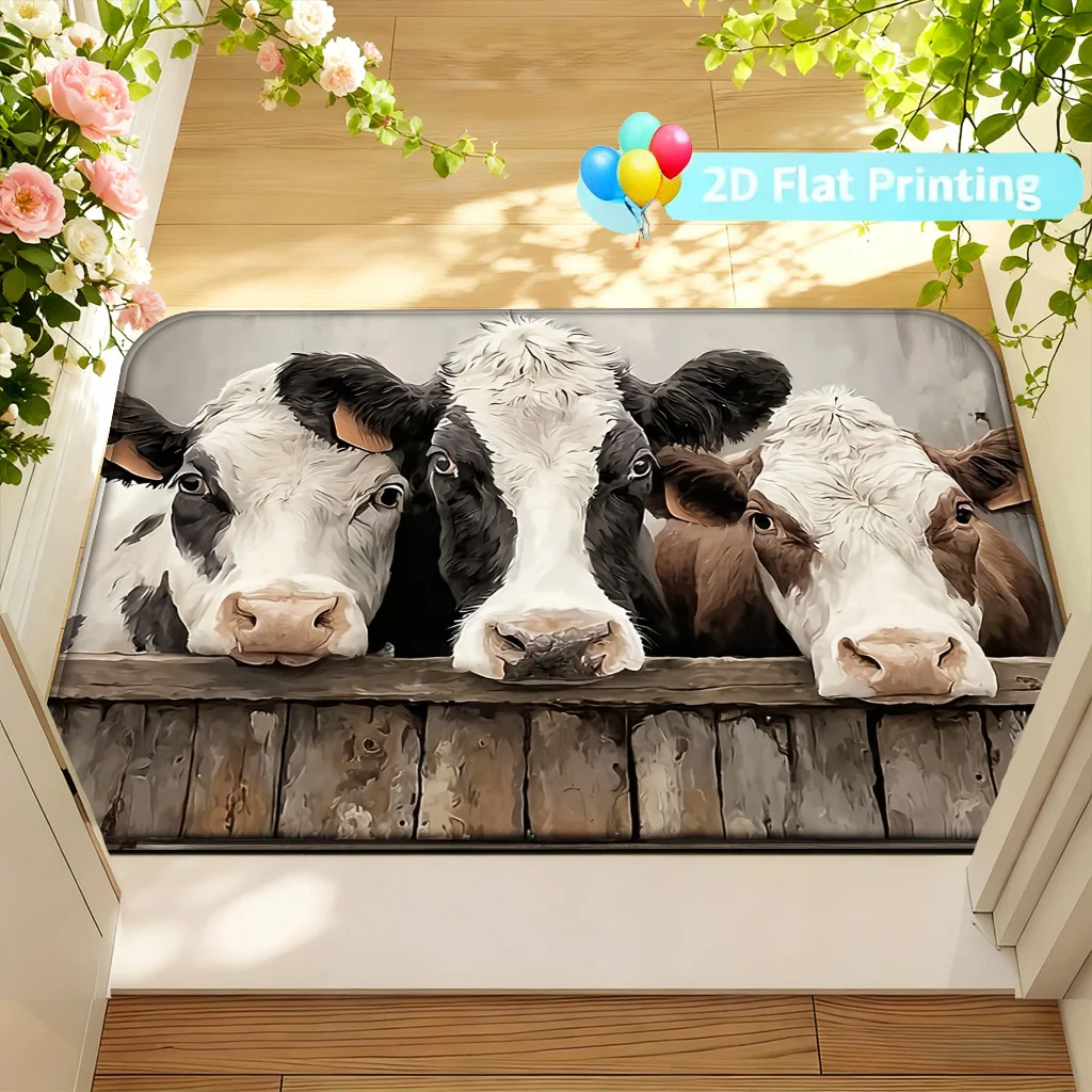 Cute Cow Portrait Dog Group Design Entrance Doormat for Home Entryway Mat Rug