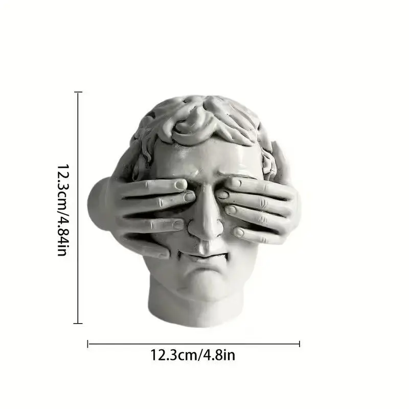 Abstract Cover Eyes Man Head Resin Statue Minimalist Nordic Bust Sculpture Modern Aesthetic Desktop Figurine Home Tabletop Decor