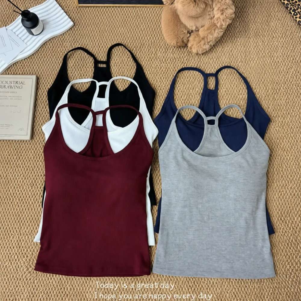 Built In Bra Tank Top Sexy Backless Camisole For Women Slim Fit Spaghetti Strap Shirt Summer Casual Aesthetic Basic Bodycon Vest
