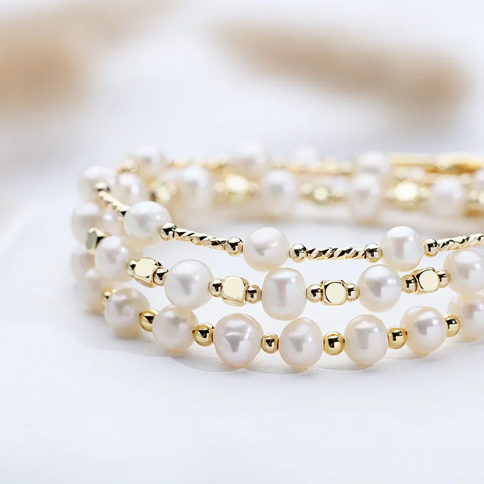 5-6mm Baroque Freshwater Pearl Bracelet for Women Girls Heart Rectangle clasp 16cm+3cm 18k Gold Adjustable Bracelet Jewelry Gift - view 5