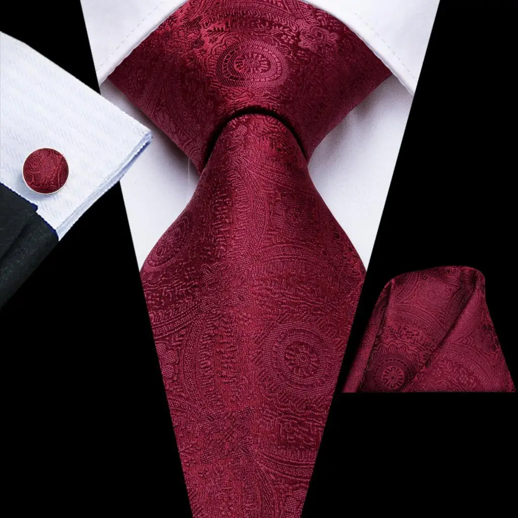 Hi-Tie para hombre, conjunto de corbata de boda de seda de Cachemira vino tinto Borgoña, diseño de moda, mancuerna de calidad, envío directo