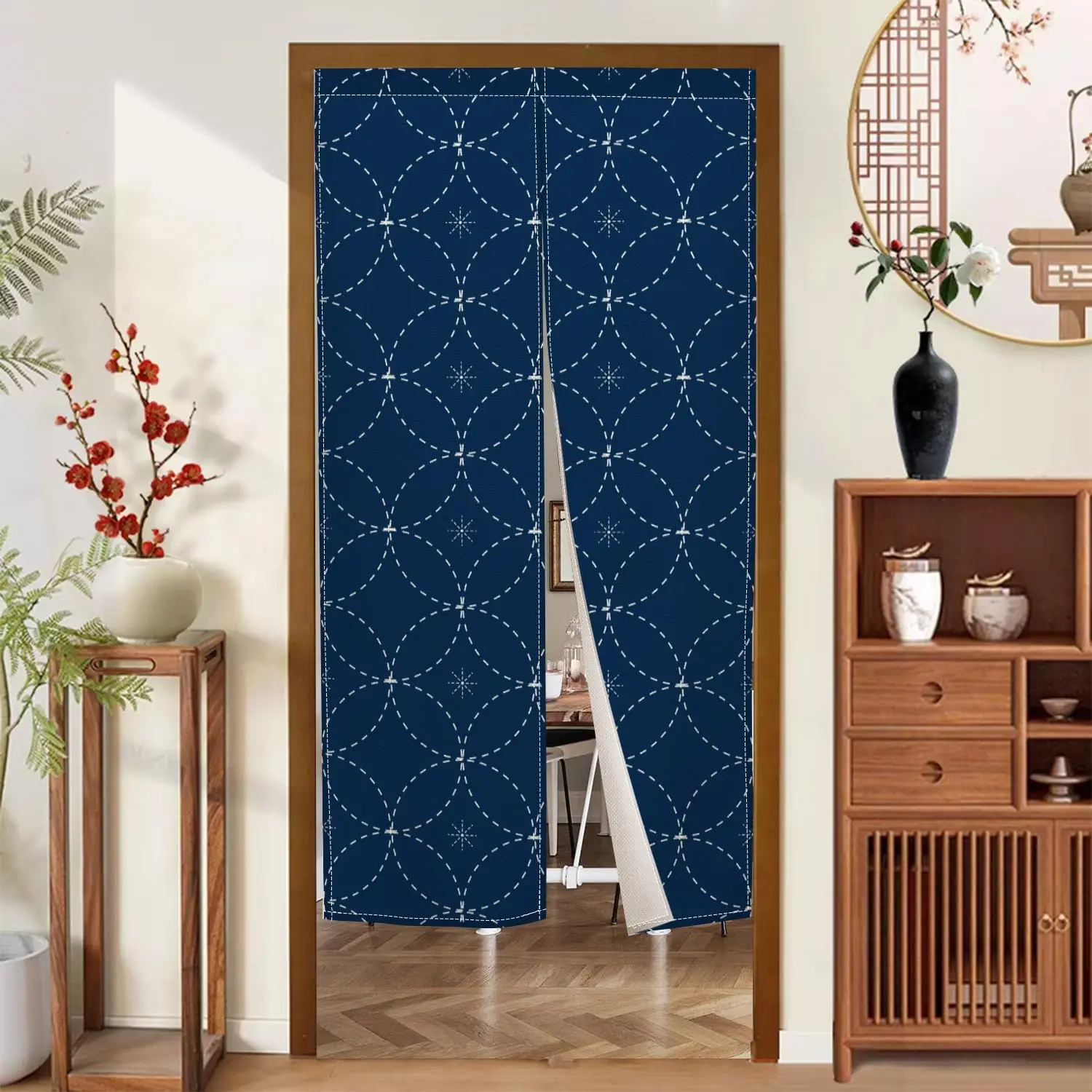 Japanese Doorway Curtain Noren Blue Star Point Artistic Painting Japanese Long Style Curtains Door Tapestry for Wall Hanging