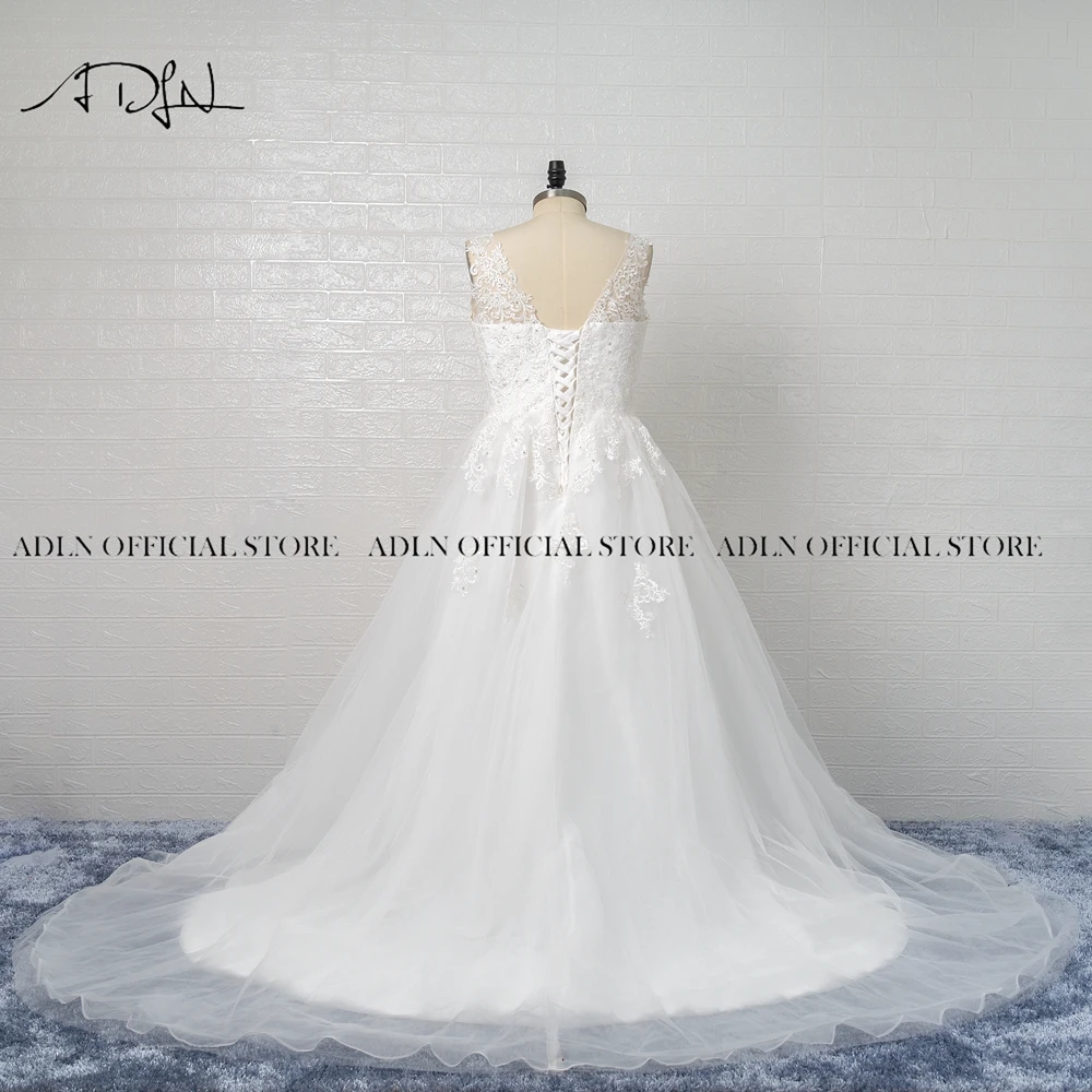 Elegant V-Neck Appliqued Plus ขนาดงานแต่งงานชุด Custom-Made Organza Lace-Up A-Line ขนาดใหญ่ชุดเจ้าสาว Robe De mariage