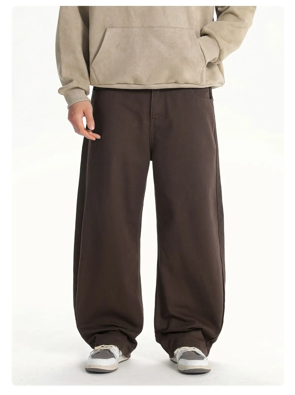 Herbstliche 100% Baumwoll-Twill-Denim-Jeans mit geradem, lockerem Schnitt für Männer und Frauen, High-Street-Baggy-Y2K-Hose in Beige-Weiß mit weitem Bein – Detail 8