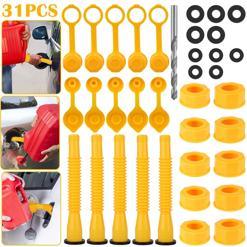 

5 Set Anti Spill Gas Can Spout Nozzle With Vent Cap Replacement Fuel Container