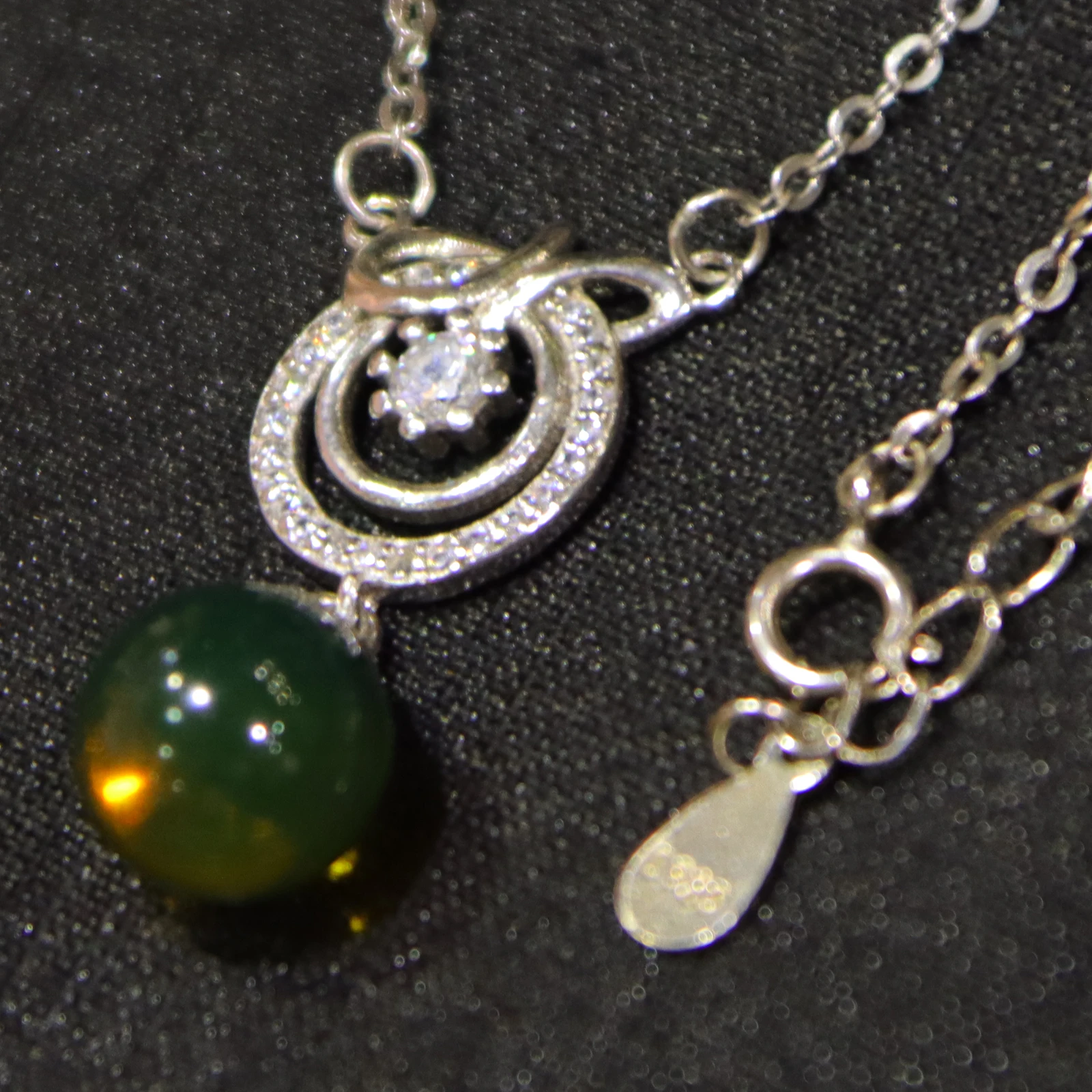 Pure Silver Inlaid Natural Mexican Blue Amber Pendant Double Loop Clasp Design 8mm Bead