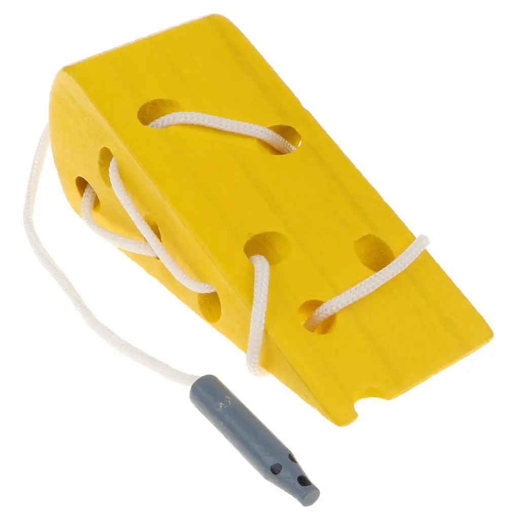 Rompecabezas Montessori de inteligencia infantil, juguete de queso de madera, juego de cordones para enhebrar