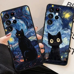 Art Starry Sky Cat For Samsung M62 M52 M33 M32 M31 M30 M23 M22 M21 Note 20 10 Ultra Plus Black Phone Case