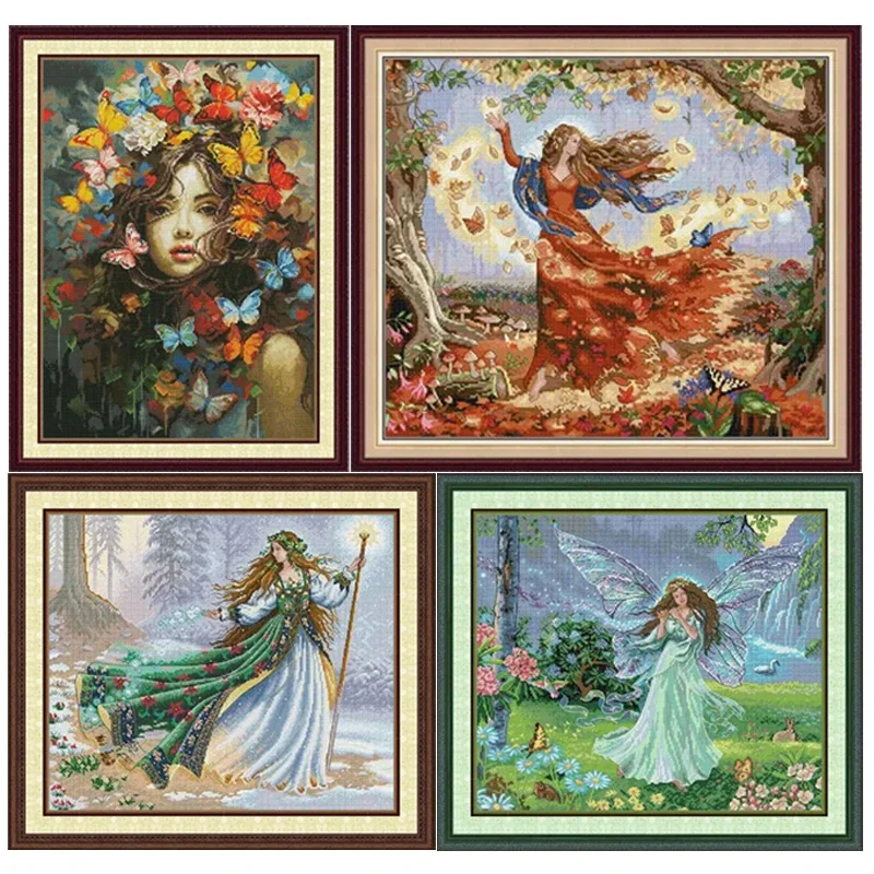 

Joy Sunday Cross Stitch Kit Flowers Girl HD Patterns Aida 16CT 14CT 11CT Counted Printed Fabric DIY Embroidery Sets With Gift