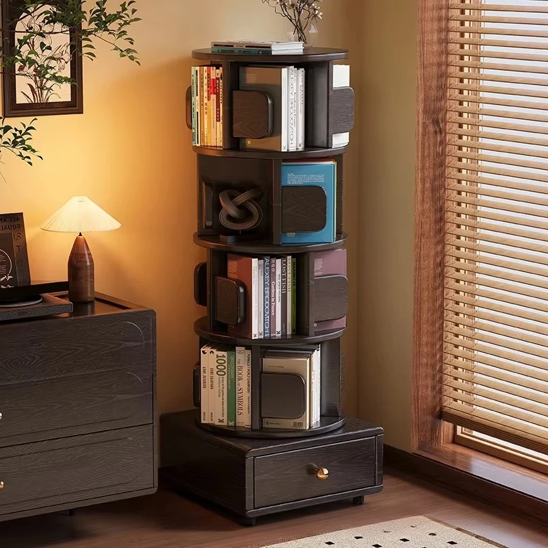 Modern Solid Wood Mobile Bedside Table Wheeled Storage Shelf Rotating Simple Bookcase For Children's Bedroom For Living Room