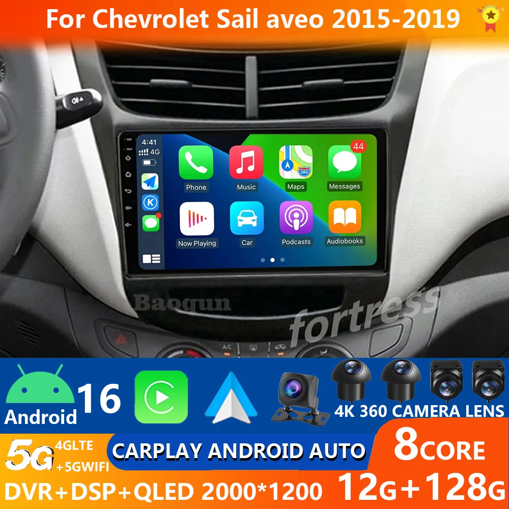 Per Chevrolet Sail Aveo 2015 2016 2017 2018 2019 2020 2022 Carplay Android 16 Dsp 2 Din 4G Net Autoradio Lettore Video Multimediale-image