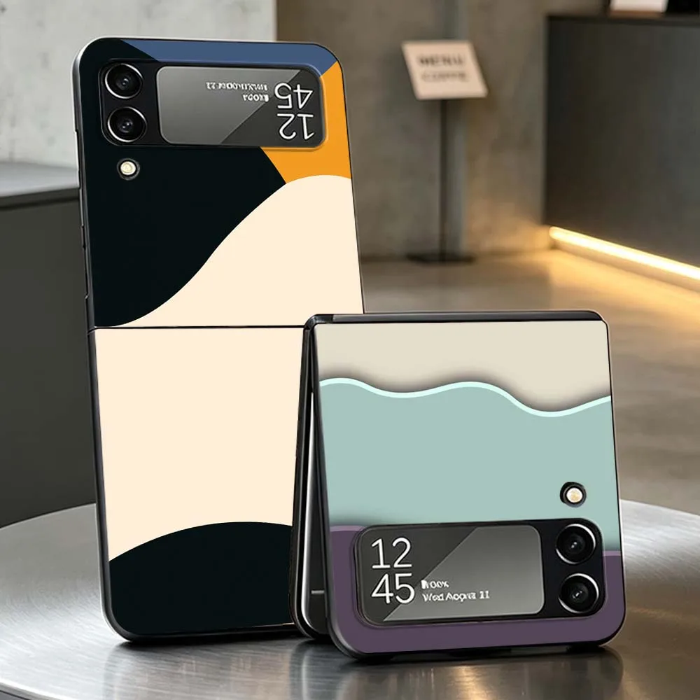 Colorful Paper Wave Print PC Foldable Hard Phone Case For Samsung Galaxy Z Flip 3 4 5 6 7 8 5G Non-slip Shockproof Black Shell