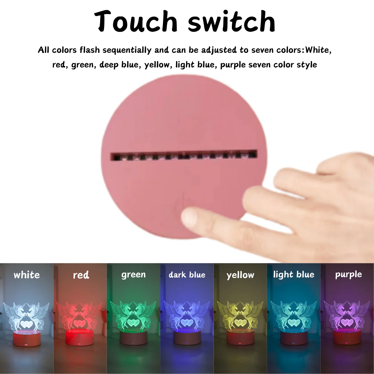 Luz nocturna de Pegasus 3D con degradado de siete colores, alimentada por USB, regalo perfecto para decoración de dormitorio, fiesta y cafetería