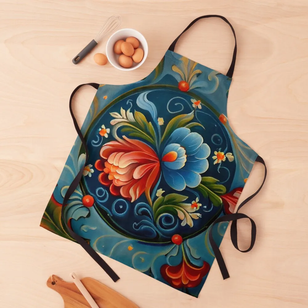 

Norwegian Rosemaling-Oil On Canvas #19 Apron Hairdressing Waterproof Kitchen For Women For Home Accessories Restaurant Apron