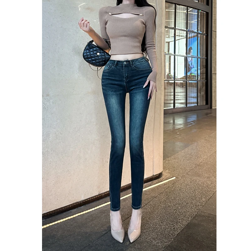 High Waist Slim Fit Denim Capri Pants Women's Elastic Stretchy Slimming Jeans High Elasticity Comfortable Breathable Cotton B...