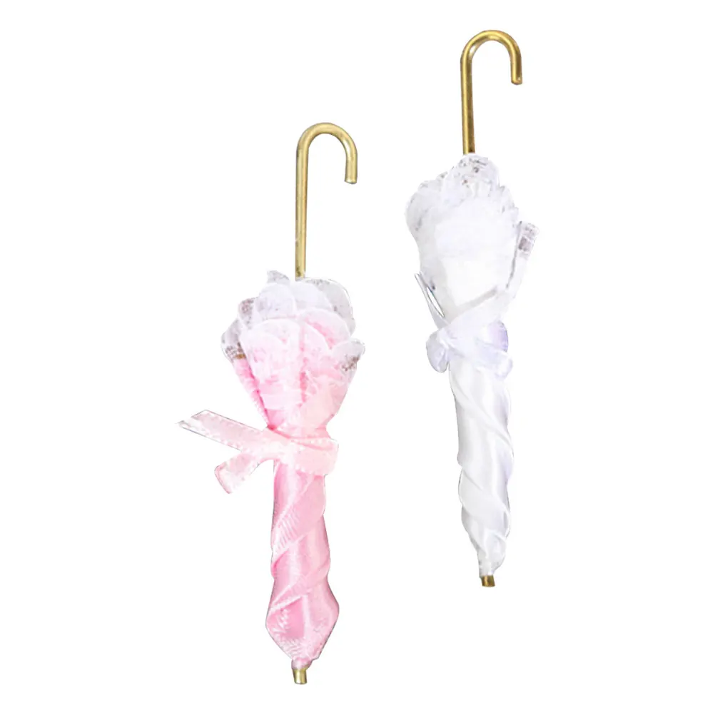 

2pcs Miniature Umbrella Toy White PinkEducational Kids Handmade Craft Decorative Mini House House Accessory