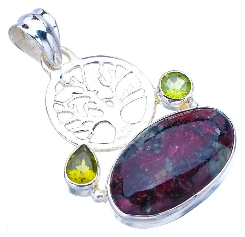 StarGems Eudialite Peridot TreeHandmade 925 Sterling Silver Pendant 1.75