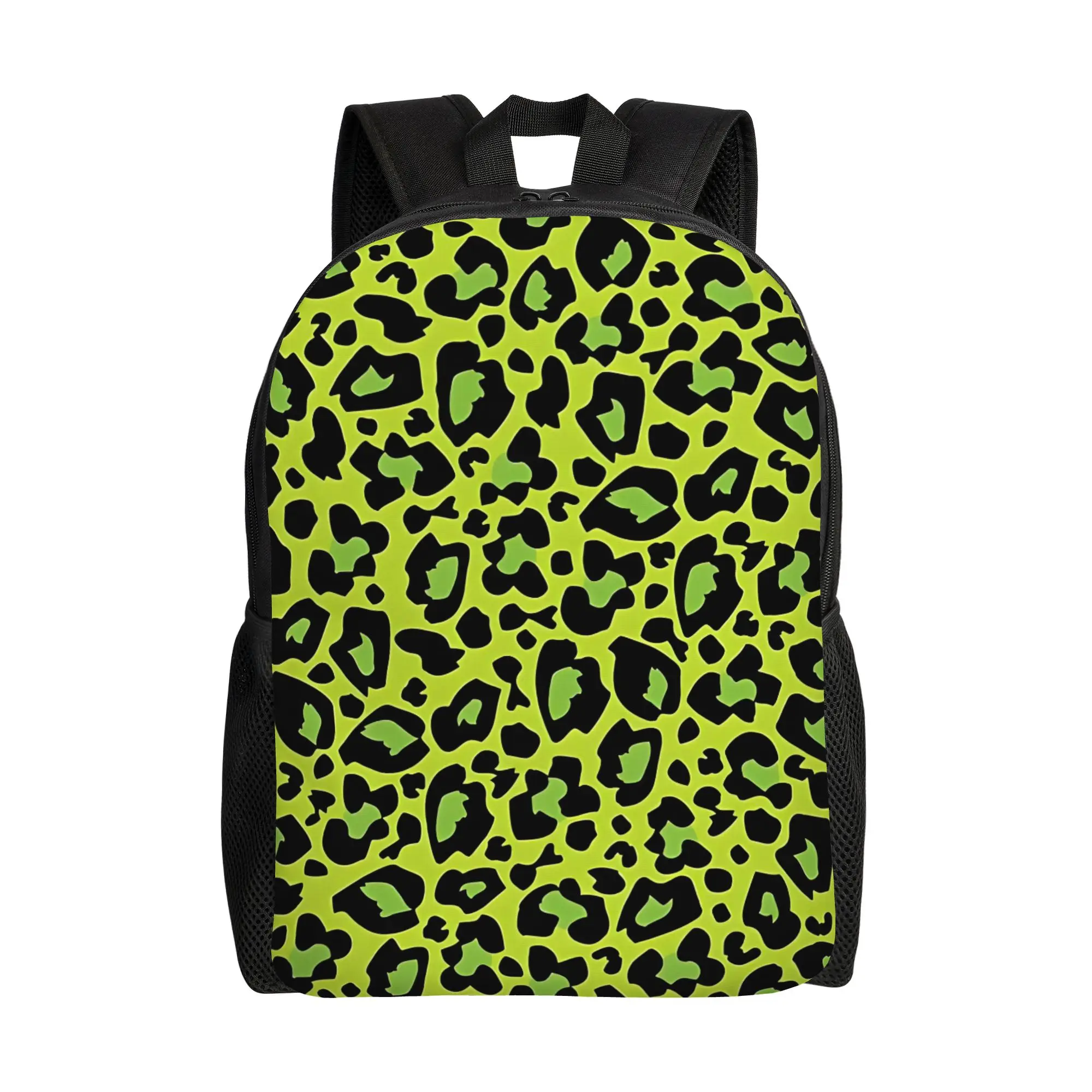 Back to school season Leopard Print Bright Apple Green Knapsack Leopard Print For Women High Street Backpack